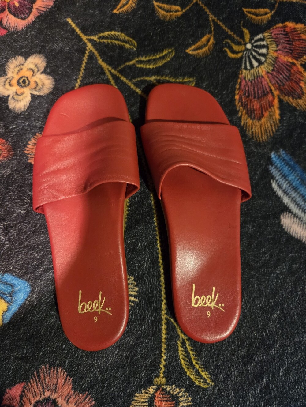 beek Red Leather Slide Sandals